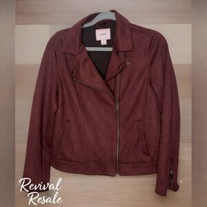 Old Navy Women's Deep Burgundy Faux Suede Leather Jacket Size M